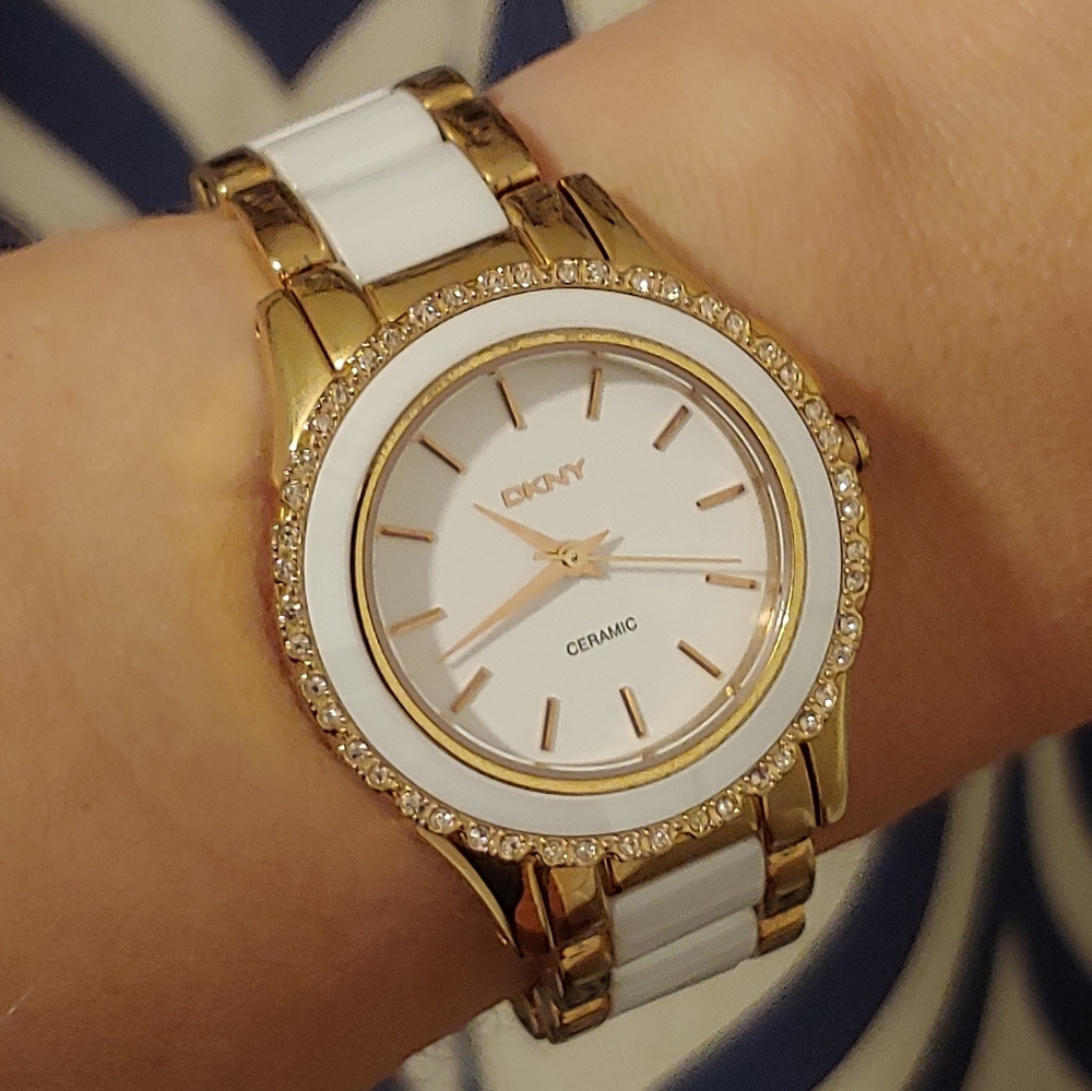 Golden and white DKNY ceramic watch